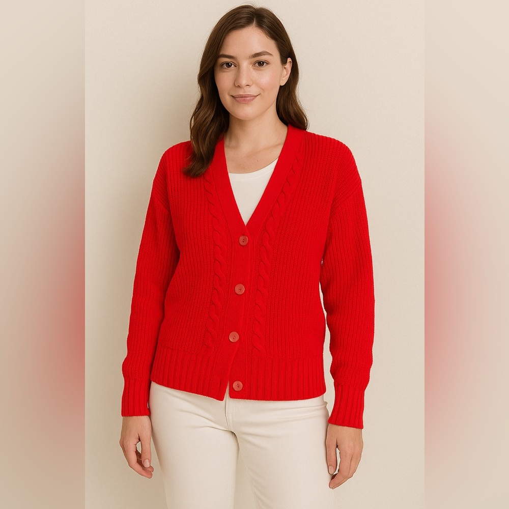 Red Cable Knit Cardigan
